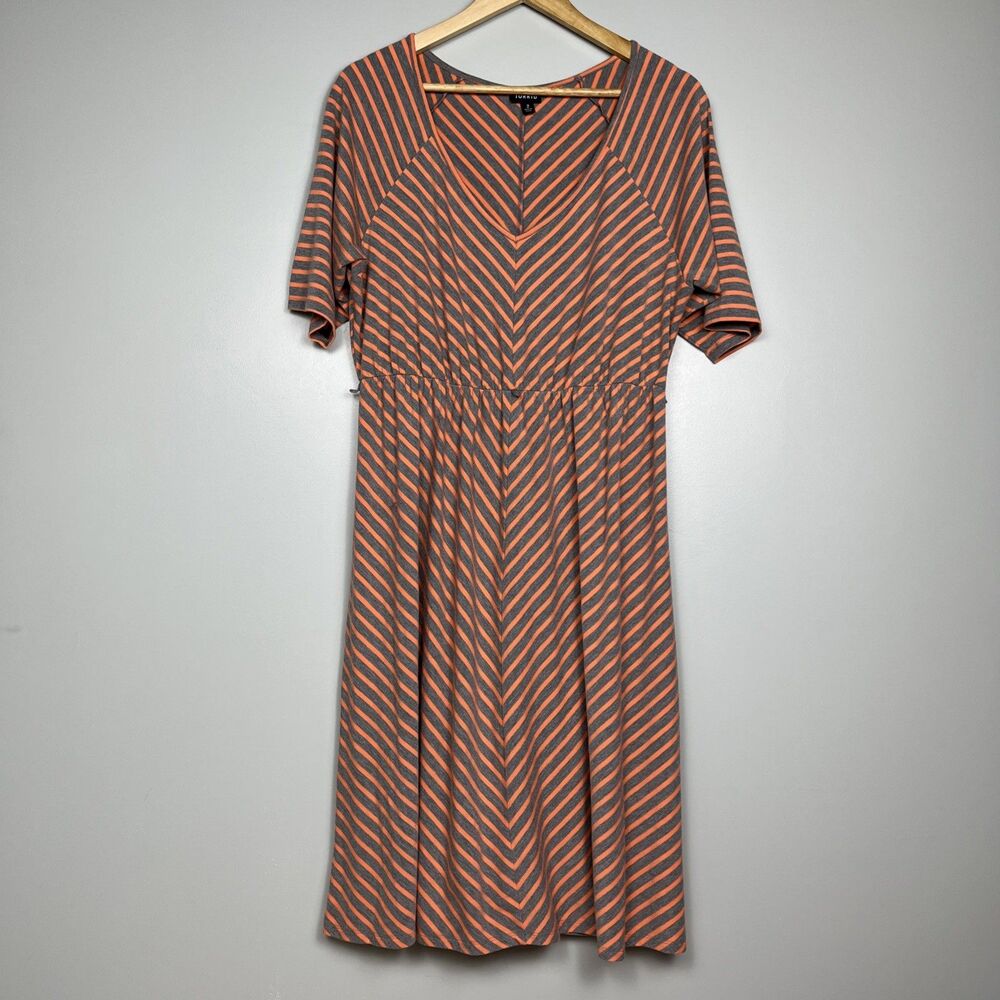 TORRID Women’s Plus Size‎ 2 Gray Orange Striped Dress Knit Comfy Stretch EUC